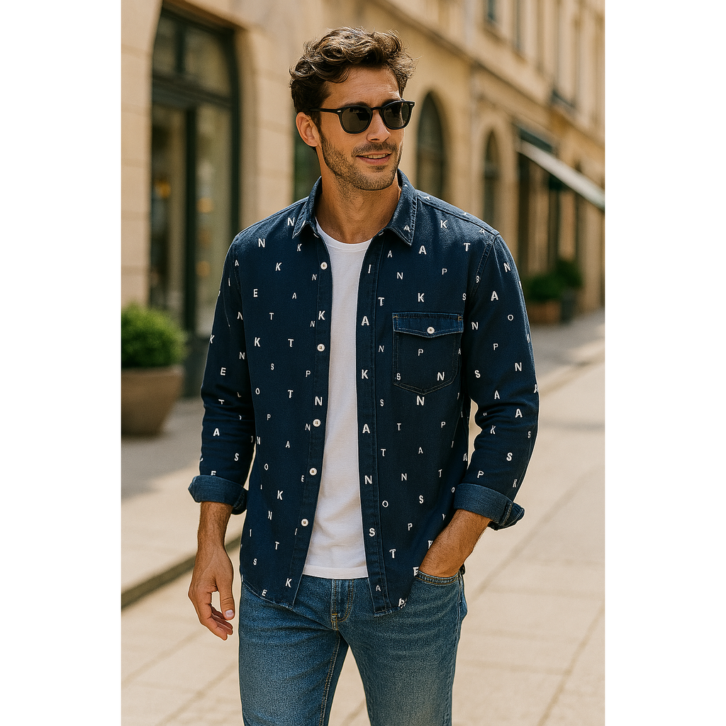 Henrik™ | Mönstrad Denimskjorta i 100% Bomull