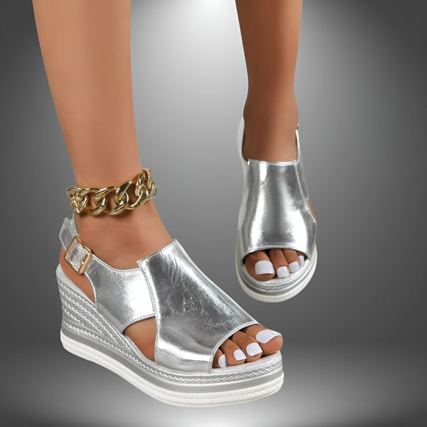 NATALIE™ | HANDGJORDA SILVER SANDALER FÖR KVINNOR STILIGA BEKVÄMA SOMMARSKOR