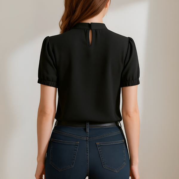 ISADORA | SVART PLISSERAD BLUS MED SPLITÄRM