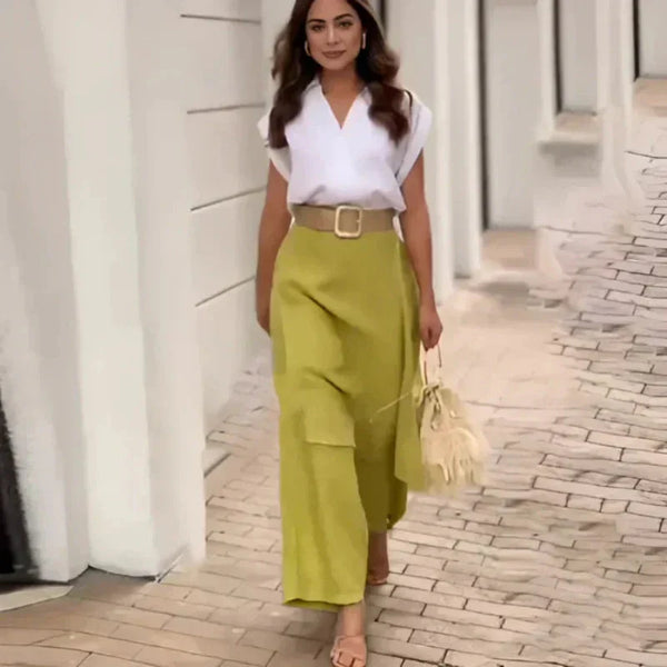 ELINA™ | ELEGANT TVÅDELAD SET – TOPP & VIDA BYXOR
